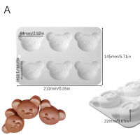 JIANG แม่พิมพ์ซิลิโคนรูปหมีน้อย6ช่องแม่พิมพ์ลูกอมคุกกี้ช็อคโกแลตแบบทำจากซิลิโคนแม่พิมพ์ฟองดองอุปกรณ์ตกแต่งขนมอบในครัว