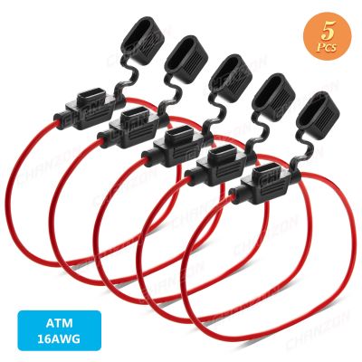 5pcs Auto Car Blade Inline Type ATM Mini Fuse Waterproof Holder Case Motor Tap Blow Blo 12V 32V 16 AWG Wire Cutoff Switch Socket Fuses Accessories