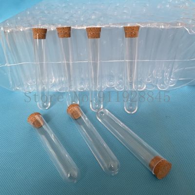 【YF】✉☄  200Pcs 18x100mm Plastic Test Tubes Vials With Corks CapsWedding Favor Tube School Lab Supplies