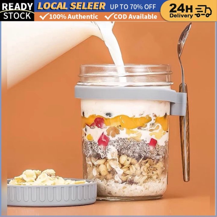 350ml Clear Portable Overnight Oats Jars with Lid and Spoon