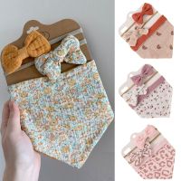 【YD】 3Pcs/Set Muslin Cotton Baby Bib Newborn Bows Headband Print Saliva Infant Boy Feeding Burp Shower