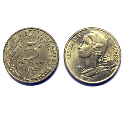 เหรียญฝรั่งเศสร้อยละ5สุ่มปี Km933สะสมเหรียญจริง1ชิ้น