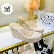 Guốc xuồng cói mika HALEY STORE 10cm đế xuồng quai bảng trong suốt tiểu