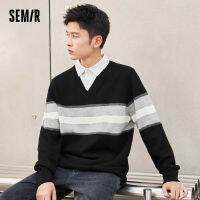 Semir เสื้อกันหนาวผู้ชายสองปลอม2022ฤดูหนาวใหม่เสื้อถักทุกวันเดินทางสบายๆด้านบนที่เรียบง่ายสีคมชัดลายเสื้อกันหนาว