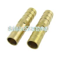 2 x Gold Tone Brass 10mm Gas Hose Straight Connector Joiner