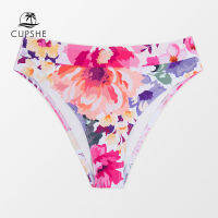 CUPSHE Pink Floral Mid Waist Bikini Bottom Swimsuit For Women y Mid Cut Panties Brief 2022 Separate Brazilian Bikini Bottoms