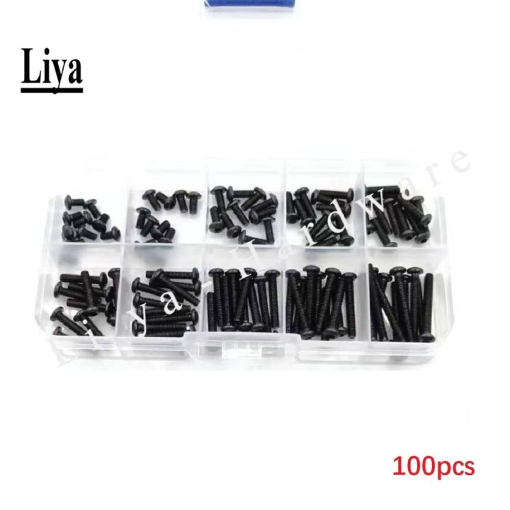 100-200pcs-m2-m2-5-m3-a2-70-stainless-steel-304-and-black-iso7380-button-head-allen-bolts-hexagon-socket-screws-kit-nails-screws-fasteners