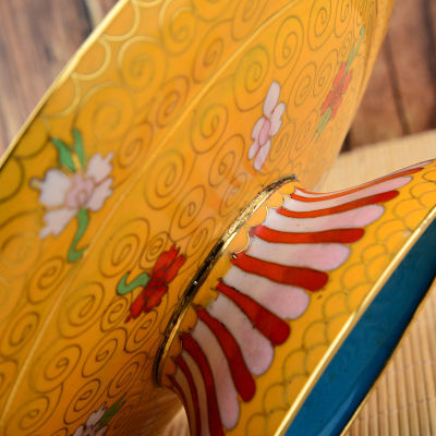 Quality Assurance ทิเบต Cloisonne มือขัดทองแดงสีแดงแปดมงคล Manza แผ่น Qibao Manda แผ่นสีเหลืองขนาดใหญ่แชสซีพระพุทธรูปทิเบตเนปาล