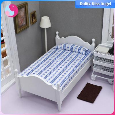 Dolity 1:12 DIY ฉากจำลองเตียงขนาดเล็กสำหรับตกแต่งห้องนอนเด็ก
