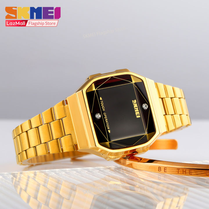 skmei-นาฬิกาสำหรับผู้หญิงสัมผัสเพชรแปดเหลี่ยม-led-นาฬิกาดิจิตอลเคลื่อนไหวสเตนเลสสตีลอิเล็กทรอนิกส์1797
