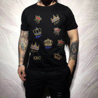 ฤดูร้อนขายร้อนใหม่เสื้อยืดบุรุษมงกุฎหรูหรา Rhinestone วันหยุดเอเชียขนาด M-4XL ถนนแฟชั่นฮิปฮอปออกแบบท็อปส์
