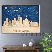 Austin City Skyline Wood Wall Art โปสเตอร์ผ้าใบพิมพ์-ของขวัญขึ้นบ้านใหม่ที่สมบูรณ์แบบสำหรับคนรักการเดินทางและตกแต่งบ้าน