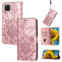 เคส M12สำหรับ Samsung Galaxy A12เคสโทรศัพท์แบบฝาพับหนัง PU สุดหรูดีไซน์ลายดอกทานตะวันแฟชั่นเคสกระเป๋าเงินมีช่องเสียบบัตรกันกระแทกฝาหลังป้องกันแบบแม่เหล็ก