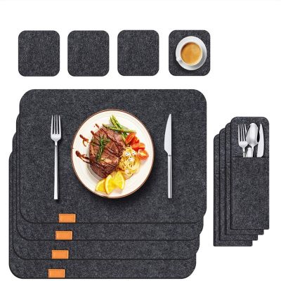 【CW】▬  3/12/18pcs Washable Felt Dinning Placemats for Table Insulated Glass Coasters Cutlery Storage