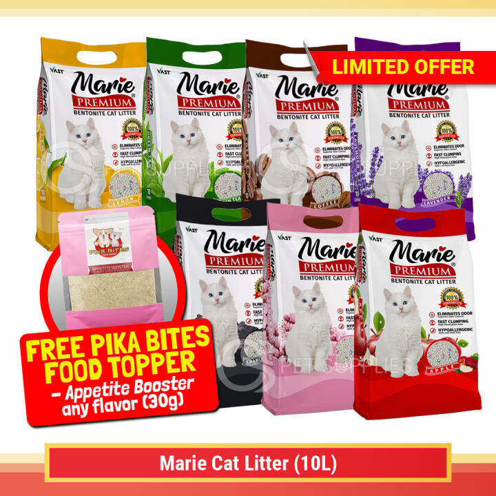 Marie Premium Bentonite Cat Litter Eliminates Odor, Fast Clumping, and Hypoallergenic 10L FREE