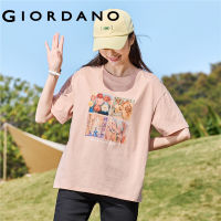 Giordano ผู้หญิง เสื้อยืดคอกลมแขนสั้นผ้าฝ้ายพิมพ์ลาย Free Shipping 99391197