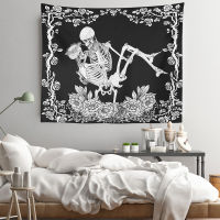 【cw】European and American Punk Couple Skull Emcing Rose Flower Pattern Tapestry Valentines Day Home Decoration Painting 1 Piece ！