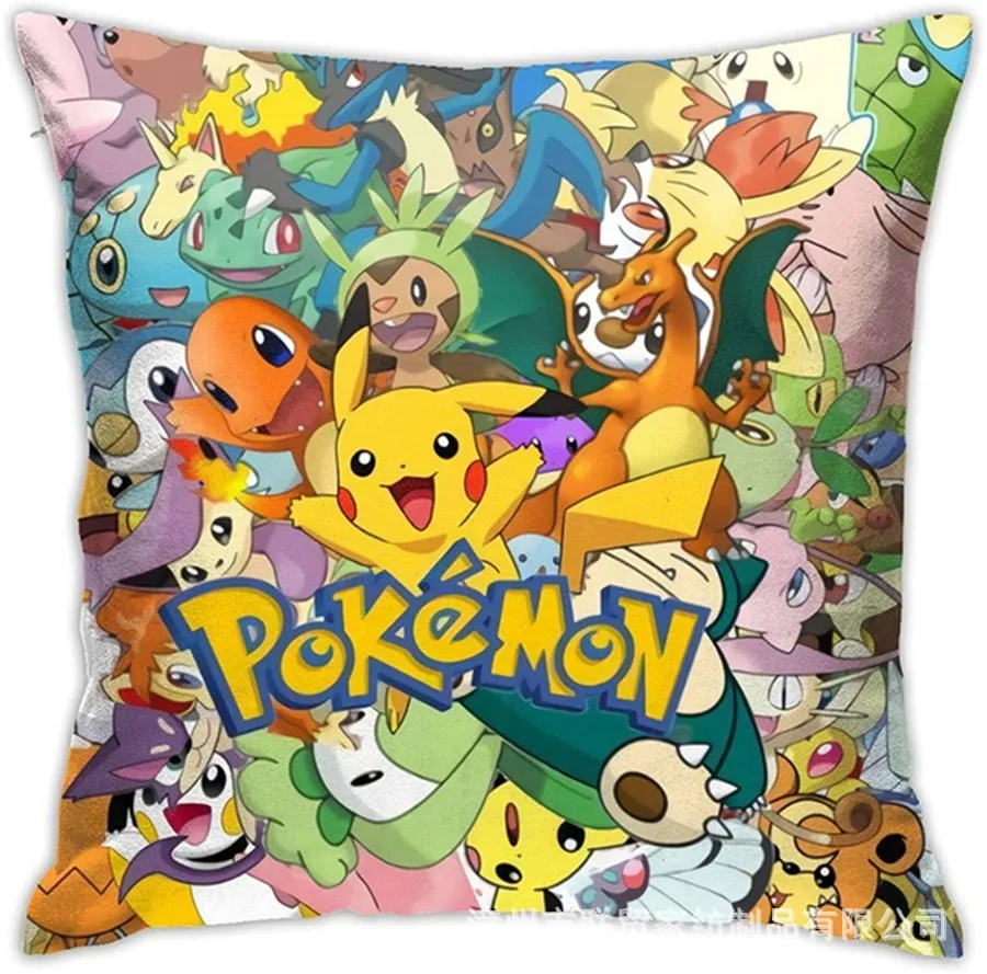 Pokemon Pillowcase Cute Cartoon Pikachu Charmander Bulbasaur Printed Pillow  45x45 Decorative Household Sofa Pillow Plush Cover