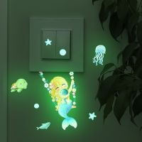 ZZOOI Cartoon Mermaid Luminous Wall Sticker Glow in the Dark Fairy Stickers for Kids Rooms Bedroom Wall Decor Light Switch Wallpaper