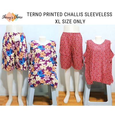 ชุดนอนสตรี Terno Pambahay สำหรับผู้หญิงชุดนอน XL เสื้อแขนกุดขนาดใหญ่กางเกงขาสั้น Terno ผ้าใยสังเคราะห์ปั่น Challis Pambahay