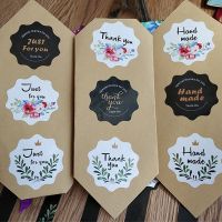 1200pcs/lot Cute Flower shape thank you Black White Sticker Handmade Adhesive Packaging Sealing Label Sticker DIY Gift Stickers Stickers Labels