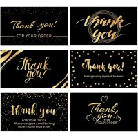 50Pcs Black Gold Thank You Cards for Supporting My Small Business Card for Retail Store Package Greeting Cards Gift Message Card Greeting Cards