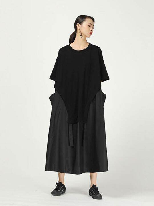 xitao-dress-irregular-patchwork-casual-loose-dress