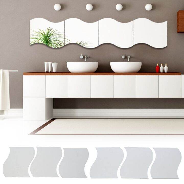 sale-nancarenko1977-6ชิ้น-เซ็ต3d-diy-removable-wave-ชุดกระจกผนังสติกเกอร์ตกแต่งบ้าน-home-wall-decal-สติ๊กเกอร์ติดผนัง-wall-papers