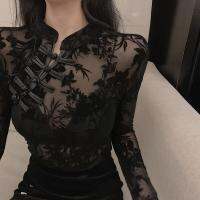 Korean New Style Chic Vintage Perspective Lace Blouse Slim Fit Cheongsam Embroidered Fashion 2020