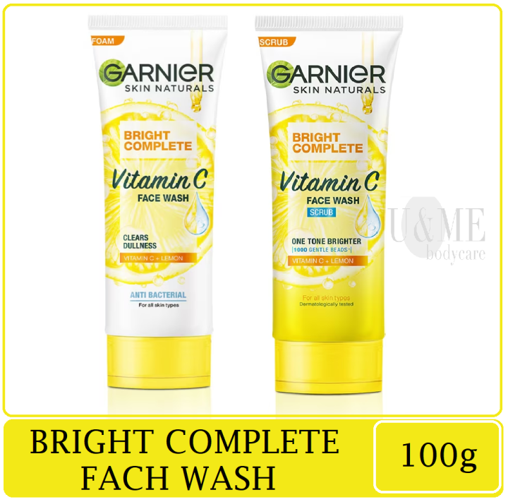 GARNIER Bright Complete Vitamin C Face Wash/Scrub /Super Whip 100g Lazada