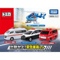 TOMY TOMICA รถกู้ภัยเฮลิคอปเตอร์รถตำรวจรถพยาบาลรถดับเพลิง4ชิ้นโลหะ D iecast รถของเล่นทะเล Int