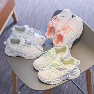 Childrens White Shoes With Colorful Shoelace 2021 Fashion Kids Boy Casual Sneakers Baby Girl Cute Chunky Shoes Mesh Breathable