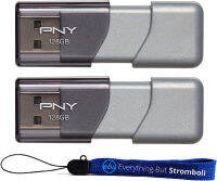 PNY USB 3.0 Flash Drive Elite Turbo Attache 3 Two Pack Bundle with (1) Everything But Stromboli Lanyard (2 Pack) 128GB, Gray