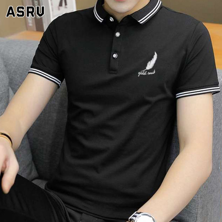 asrv-เสื้อโปโลผู้ชาย-polo-เสื้อคอปกผูชาย-เสื้อกีฬาคอปก-เสื้อยืดคอปก-เสื้อยืดแขนสั้นสำหรับผู้ชาย-เสื้อสีพื้นคอปก-เนื้อผ้านุ่มนิ่ม-ใส่สบายๆ-ลายทางตรงแขนเสื้อและคอเสื้อ-เสื้อใส่ทำงาน-ใส่เที่ยวเสื้อโปโลชา