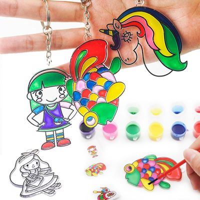 5pcs Children Window Art Kids Suncatcher Painting Kit Crafts Activities Ideas Birthday Gifts DIY Make Own Key Chain Cartoon Toys