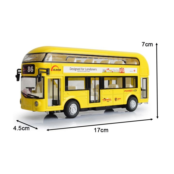 รถบัสสองชั้นสไตล์ลอนดอนขนาด17ซม-พร้อมรถของเล่นเปิดประตูได้กะพริบรถโดยสารประจำทางหรูหราโมเดลรถยนต์ของเล่นสำหรับของขวัญคริสต์มาสสำหรับเด็ก
