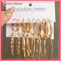 LUCKY HAIRACC 6 SET ไข่มุกไข่มุก ต่างหูห่วงทอง วงกลมใหญ่ๆ ไฮโปอัลเลอร์เจนิก ต่างหูห่วงวงกลม แฟชั่นสำหรับผู้หญิง เป็นรูกลวง ชุดต่างหูมุกห้อย สำหรับผู้หญิง