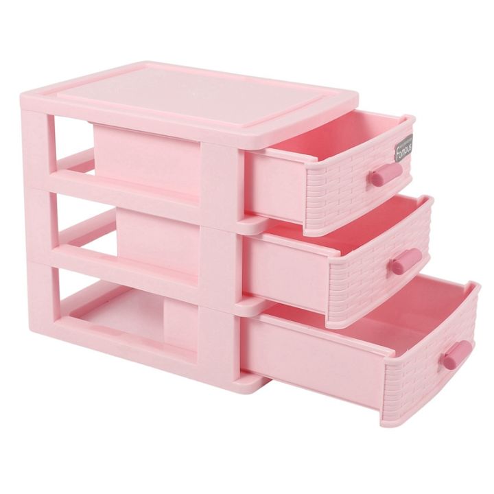 2x-plastic-drawer-designed-3-compartment-jewelry-storage-box-pink