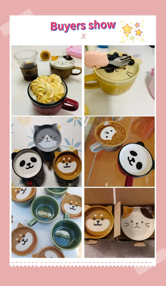 Ceramics Cute Cat Cup Shiba Inu Coffee Cups Mug with Lid Personality Gift  Household Cartoon Kawaii Kids Breakfast Oat Milk Mugs