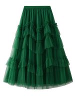 【CC】❄  TIGENA Tulle Skirt 2023 Fashion Tiered Mesh A Waist Pleated Female