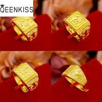 QEENKISS แหวนปรับขนาดได้,RG522ขายส่งเครื่องประดับของขวัญวันเกิดหนุ่มฮอตของขวัญแต่งงานวินเทจ FA CAI FU 24KT ทอง