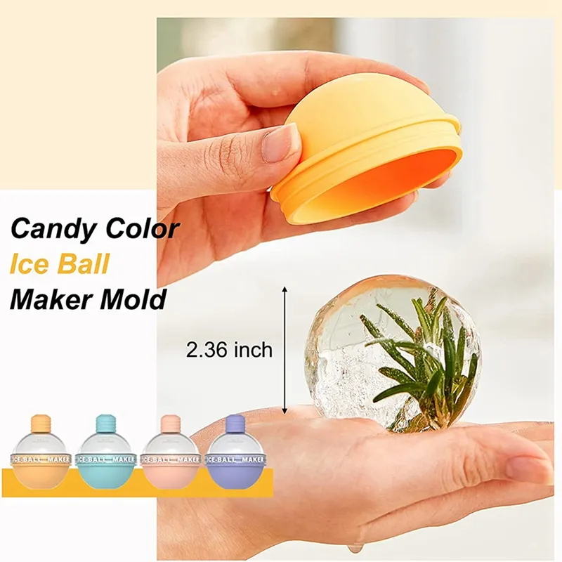 4 Pack Ice Ball Maker, Whiskey Ice Mold, Silicone Ice Cube Tray, 2.5 Inches  Sphere Ice Mold For Whiskey And Cocktail