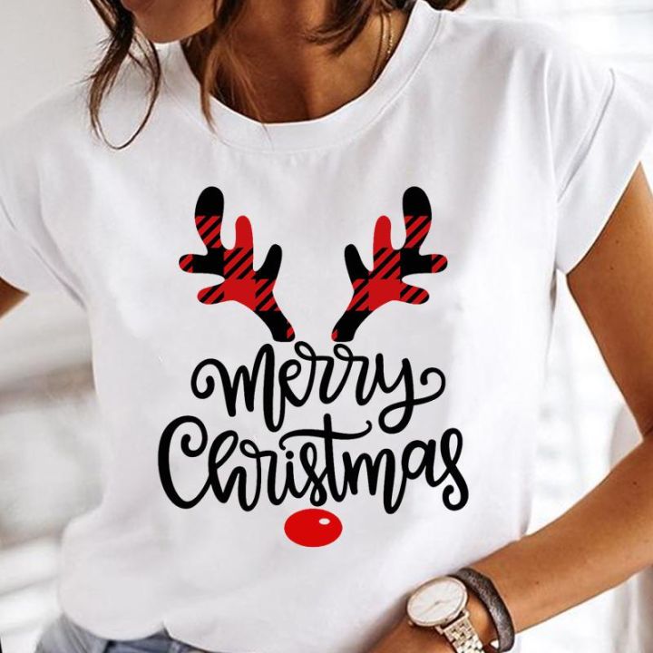 its-the-most-wonderful-t-shirt-women-snowflake-deer-women-tshirt-fashion-merry-christmas-cartoon-graphic-tees-womenเสื้