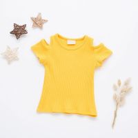 Baby Girls Candy Color Off-shoulder Short Sleeved T-shirt Tops