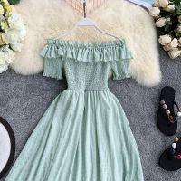 off shoulder korean women ladies chiffon summer maxi dress ready stock new