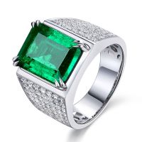 Emerald Zircon Domineeringผู้ชายแหวนหมั้น18Kชุบทองคำขาวเครื่องประดับ