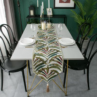 New Leaves Tassel Chenille Table Runner Household Fresh Tablecloth TV Cabinet Table Cloth for Wedding Dining Table Cover