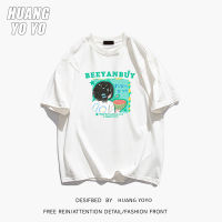 HUANGYOYO เสื้อยืดผ้าฝ้ายแขนสั้น100% ตัวอักษรจิตรกรรมภาพการ์ตูนสำหรับผู้หญิง