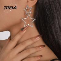 TIMIA Y2K ต่างหู rhinestone กลวงดาว โลหะผสมอัลลอยด์ ส่องแสงแวววาว เรโทร ต่างหูห้อยระย้า คาร์นิวัล