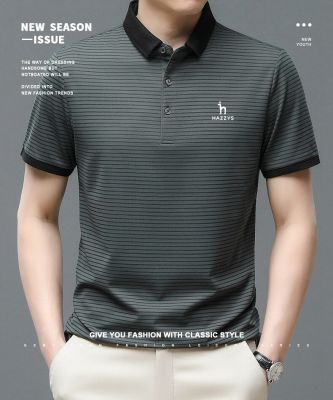Hazzys Mens Polo Shirts Korea Man Golf Shirt Summer Striped Print Button Clothing Business Male Streetwear Short Sleeve T-Shirt Towels